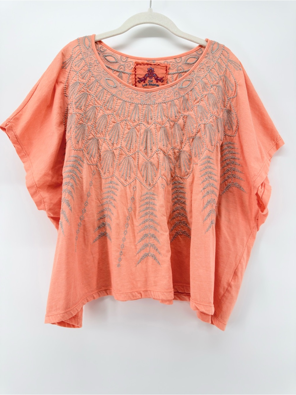 Johnny Was Embroidered Boxy Fit Batwing Boho Top S oversized
